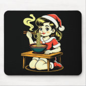 Womens Anime Ramen Xmas Kawaii Santa Girl Eating J Muismat (Voorkant)