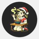 Womens Anime Ramen Xmas Kawaii Santa Girl Eating J Ronde Sticker (Voorkant)