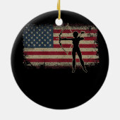 Womens Archery Player Crossbow American Flag Keramisch Ornament (Achterkant)