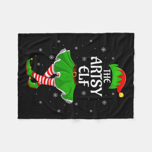 Womens Artsy Elf Christmas Family Girls Women Elf  Fleece Deken (Voorkant (Horizontaal))
