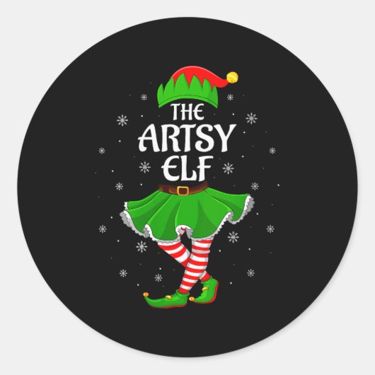 Womens Artsy Elf Christmas Family Girls Women Elf  Ronde Sticker (Voorkant)
