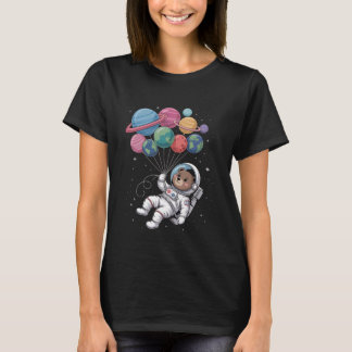Womens Astronaut Bear Holding Planet Balloons Oute T-shirt
