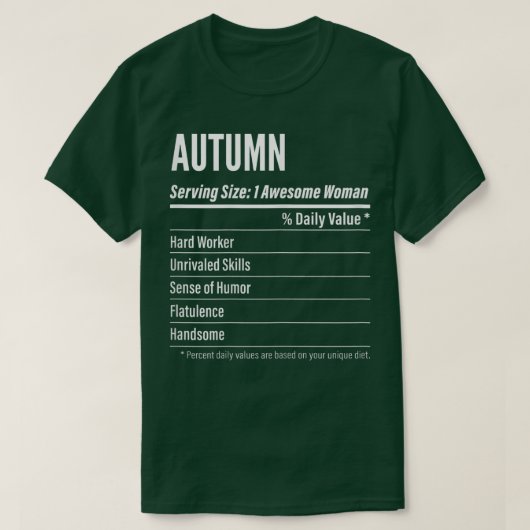 Womens Autumn Gift, Nutritionele Feiten die groot T-shirt (Design voorkant)