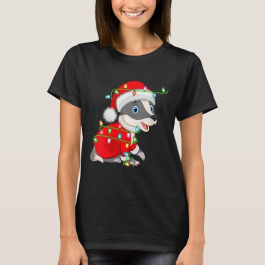 Womens Badger Christmas Lights Santa Costume Cute T-shirt (Voorkant)
