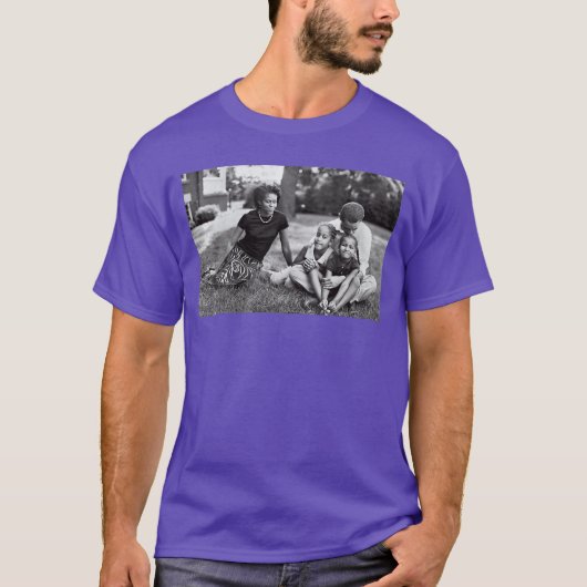 Womens Barack Obama Young with Kids and Michelle V T-shirt (Voorkant)