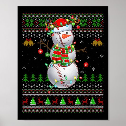Womens Baseball Snowman Ugly Christmas Sweaters Sr Poster (Voorkant)