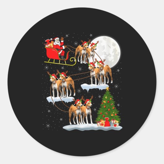 Womens Basenji Dog Santa Sleigh Flying Funny Magic Ronde Sticker (Voorkant)