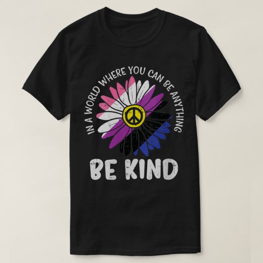 Womens Be Kind Genderfluid Daisy Peace Hippie Prid T-shirt (Design voorkant)