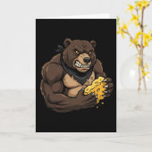 Womens Bear Eating Cheese Kaart (Gele Bloem)