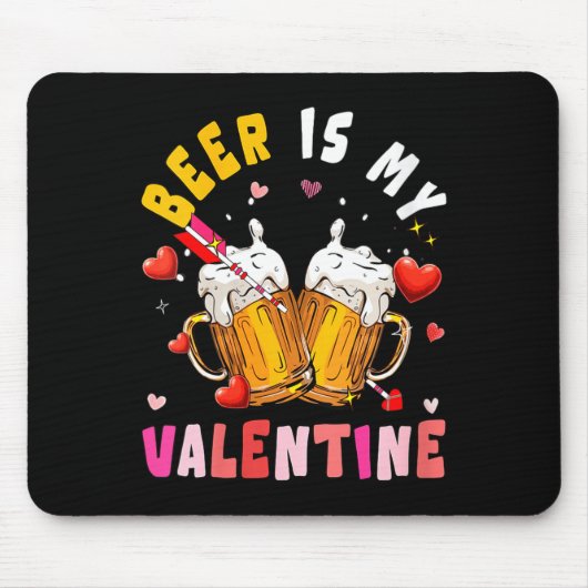 Women's Beer Is My Valentine Hearts Matching Drink Muismat (Voorkant)