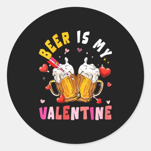 Women's Beer Is My Valentine Hearts Matching Drink Ronde Sticker (Voorkant)
