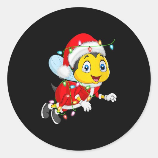 Womens Bees Christmas Lights Santa Costume Cute An Ronde Sticker (Voorkant)