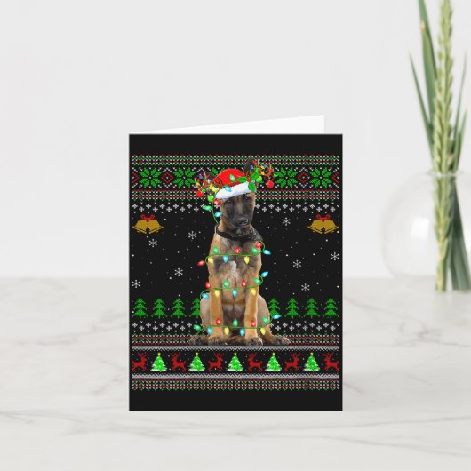 Womens Belgian Malinois Dog Ugly Christmas Sweater Kaart (Voorkant)