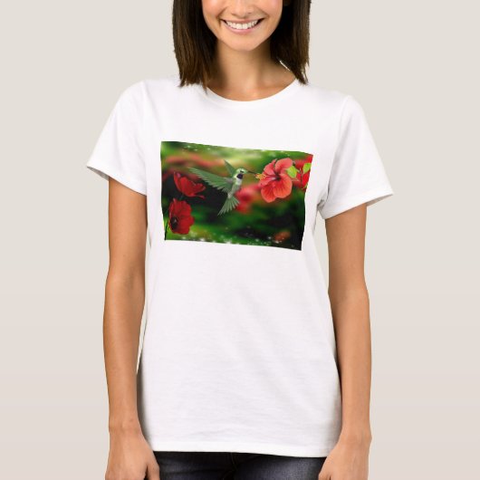 Womens bella ringer shirt met een kolibrie (Voorkant)
