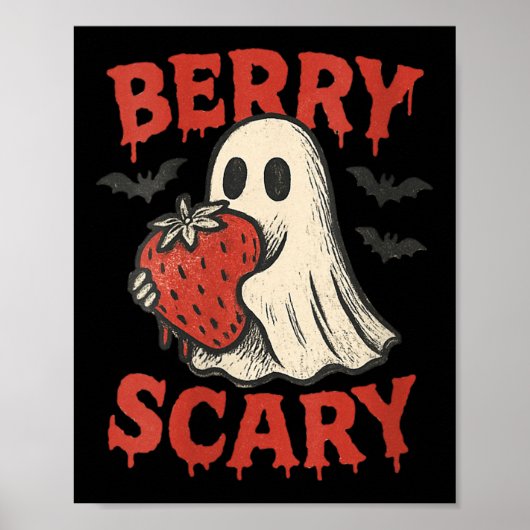 Womens Berry Y Cute Ghost Strawberry Halloween Pun Poster (Voorkant)