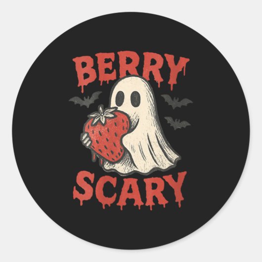 Womens Berry Y Cute Ghost Strawberry Halloween Pun Ronde Sticker (Voorkant)