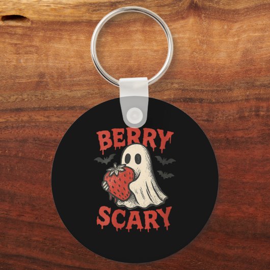 Womens Berry Y Cute Ghost Strawberry Halloween Pun Sleutelhanger (Voorkant)
