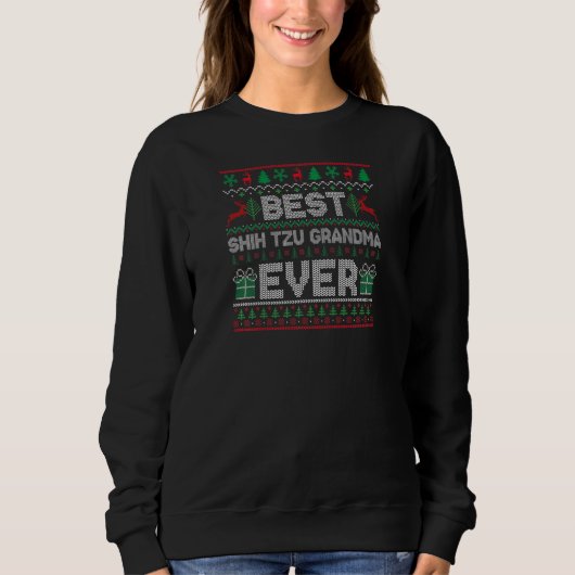 Womens Best Shih Tzu Grandma Ever Christmas Pjs Ma Trui (Voorkant)