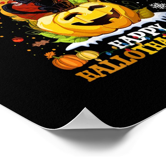 Womens Black Cat Halloween and Merry KerstHap Poster (Hoek)