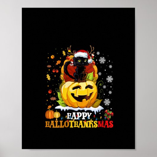 Womens Black Cat Halloween and Merry KerstHap Poster (Voorkant)