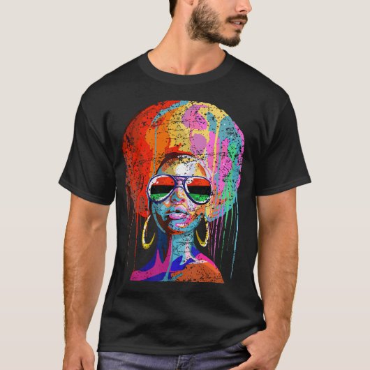 Womens Black Queen Afro Melanin Dripping Juneteent T-shirt (Voorkant)