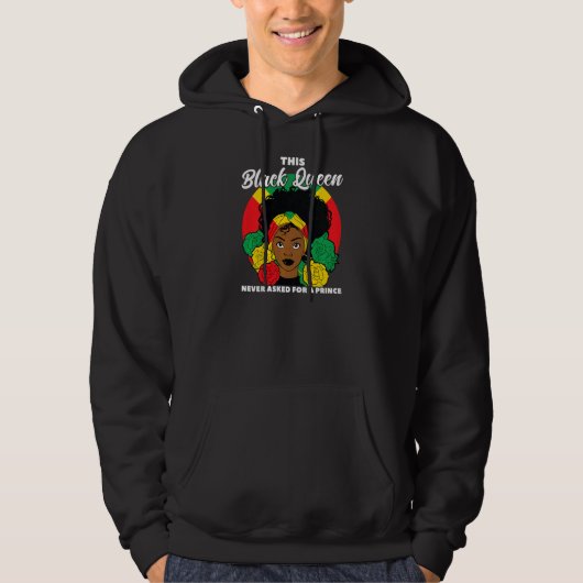 Womens Black Queen never asked for a prince Black  Hoodie (Voorkant)