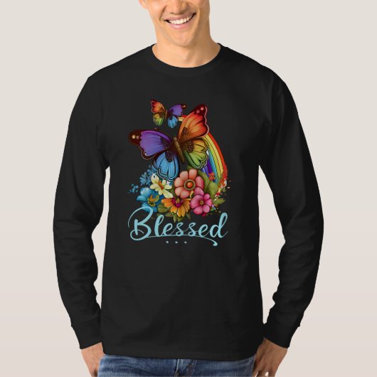 Womens Blessed Christian Butterfly Pretty Floral R T-shirt (Voorkant)