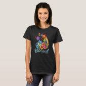 Womens Blessed Christian Butterfly Pretty Floral R T-shirt (Voorkant volledig)