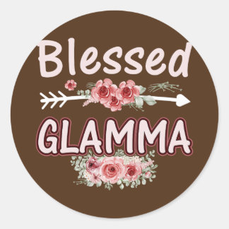 Womens Blessed Glamma Floral Mam Grandma Xmas Ronde Sticker