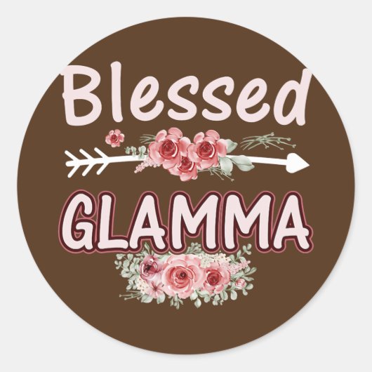 Womens Blessed Glamma Floral Mam Grandma Xmas Ronde Sticker (Voorkant)