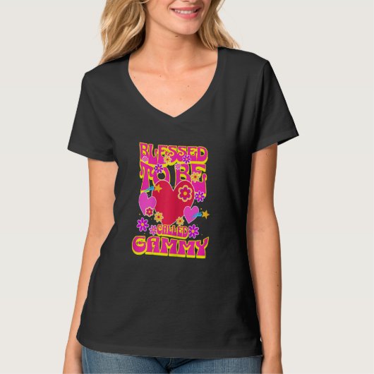 Womens Blessed To Be Called Gammy Heart Groovy Flo T-shirt (Voorkant)