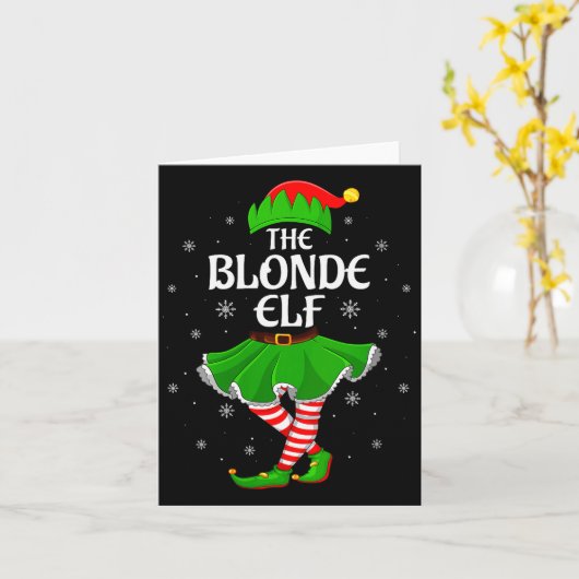 Womens Blonde Elf Christmas Family Girls Women Elf Kaart (Gele Bloem)