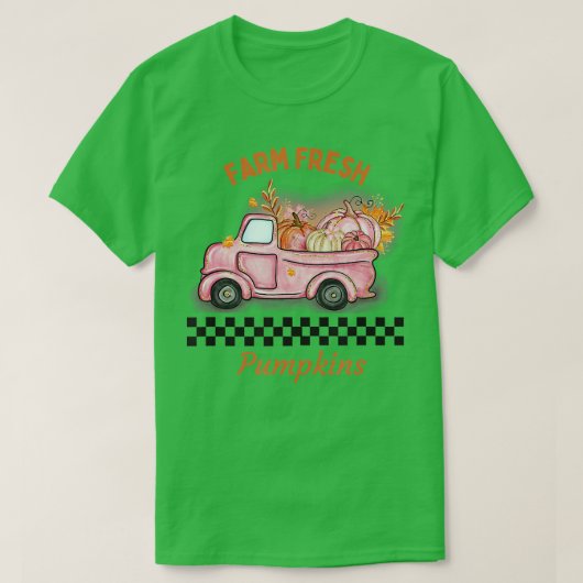 WOMENS BOERDERIJ FRESH PUMPKINS AUTUMN PINK TRUCK  T-SHIRT (Design voorkant)