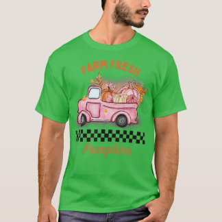 WOMENS BOERDERIJ FRESH PUMPKINS AUTUMN PINK TRUCK  T-SHIRT