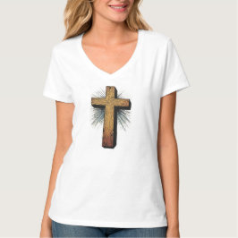 Women's Bold Christian Cross V-Neck Tee T-shirt