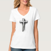 Women's Bold Christian Cross V-Neck Tee T-shirt (Voorkant)