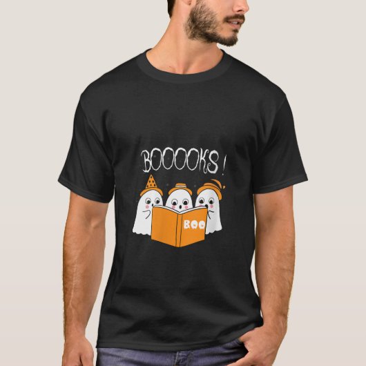 Womens Boooks Moon Ghost Halloween Bookworm Librar T-shirt (Voorkant)