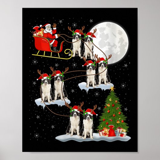 Womens Border Collie Dog Santa Sleigh Flying Funny Poster (Voorkant)