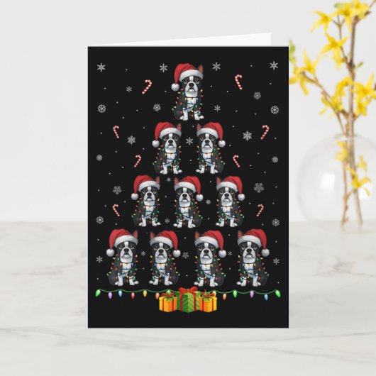 Womens Boston Terrier Santa Hat Xmas Light Men Wom Kaart (Gele Bloem)