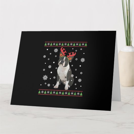 Womens Boston Terrier Xmas Uganda kerstsweater Kaart (Voorkant)