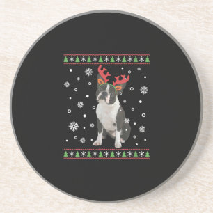 Womens Boston Terrier Xmas Ugly Christmas Sweater Zandsteen Onderzetter