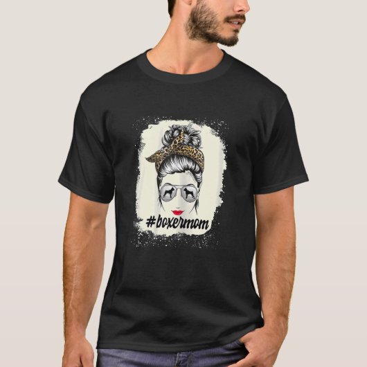 Womens Boxer Dog Mam Bleaching Messy Bun Leopard W T-shirt (Voorkant)