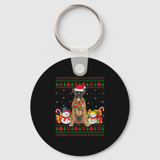 Womens Boxer Dog Ugly Christmas Sweaters Funny Pet Sleutelhanger (Voorkant)