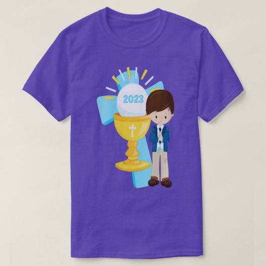 Womens Boys First Communion Keepslag 2023 Cross-Bl T-shirt (Design voorkant)