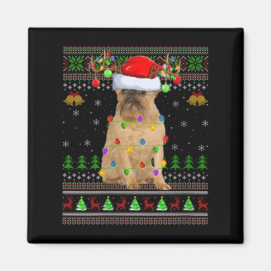 Womens Brussels Griffon Dog Ugly Christmas Sweater Magneet (Voorkant)