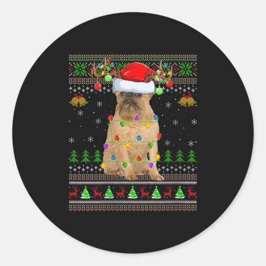 Womens Brussels Griffon Dog Ugly Christmas Sweater Ronde Sticker (Voorkant)