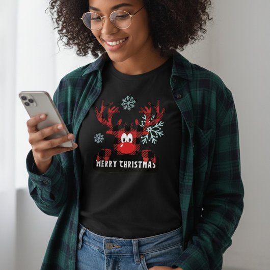 Women's Buffalo Plaid Reindeer Merry Christmas Tri-Blend Shirt