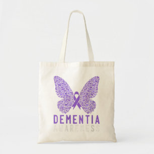 Womens Butterfly Dementia Awareness Paars Ribbon Tote Bag