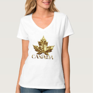 "Women's Canada Souvenir T-shirt Gold Maple Leaf"