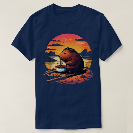 Womens Capybara Eating Ramen Retro  Capibar T-shirt (Design voorkant)